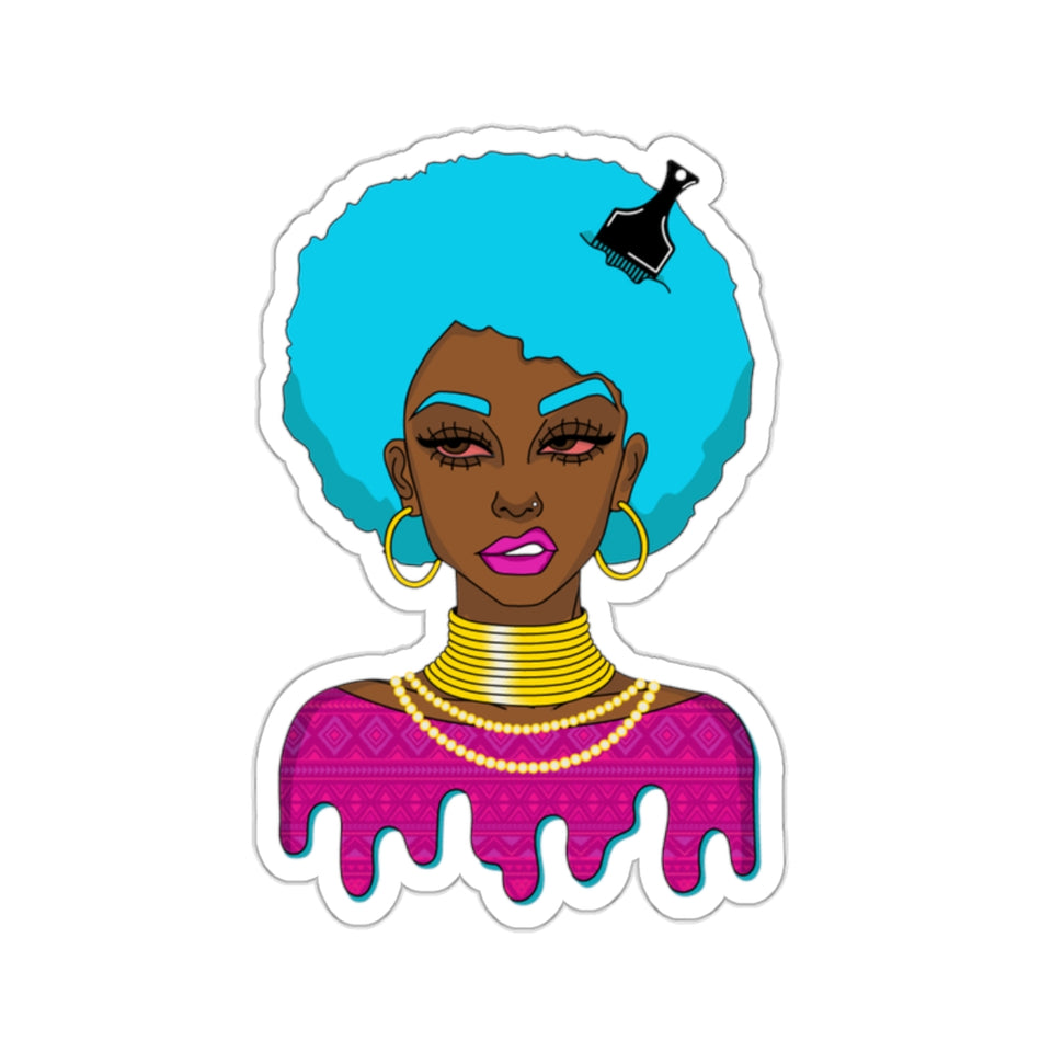 Afro-Sass Digital Art Kiss-Cut Stickers by @whereiszara - Creative Vinyl Stickers