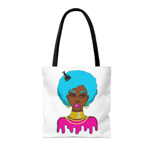 Afro-Sass Digital Art Tote Bag by @whereiszara - Stylish and Durable Polyester Bag