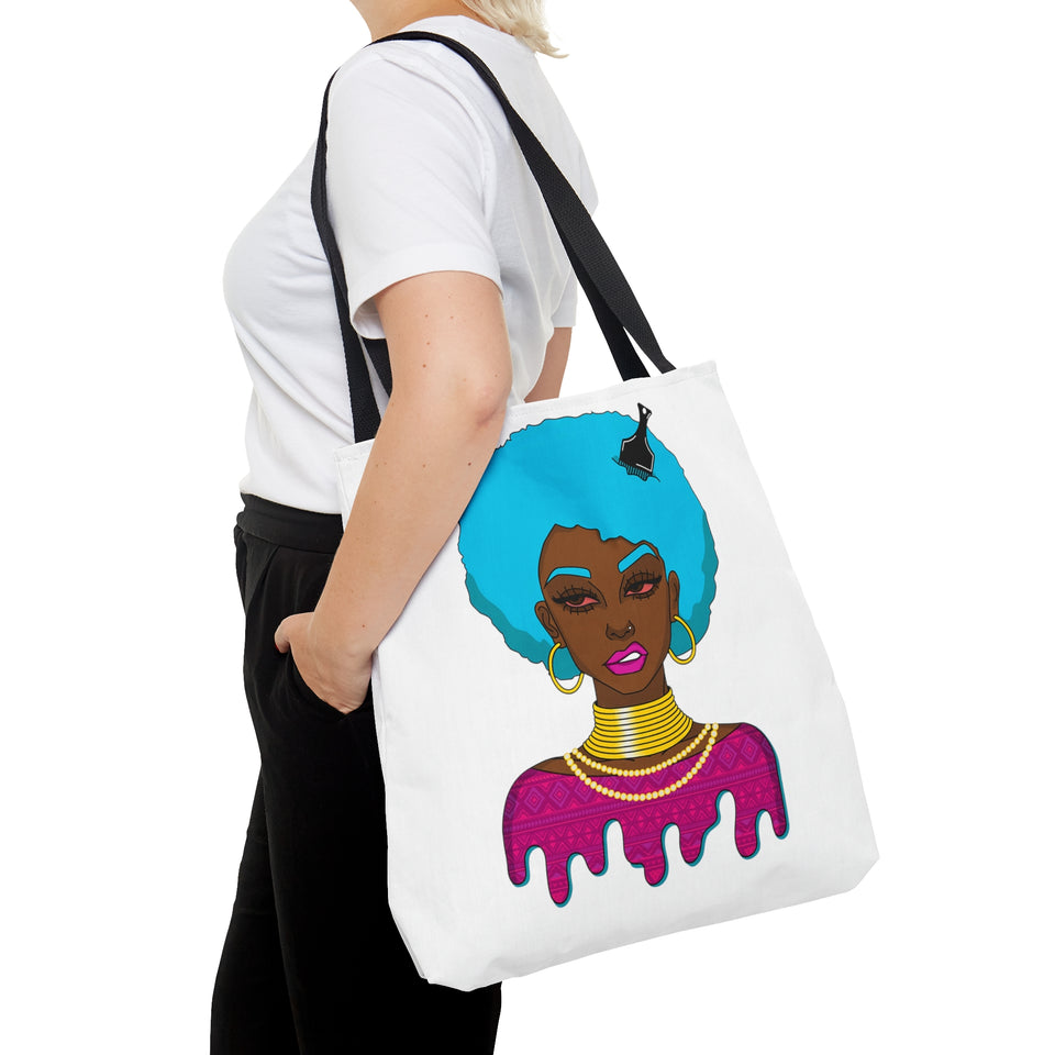 Afro-Sass Digital Art Tote Bag by @whereiszara - Stylish and Durable Polyester Bag