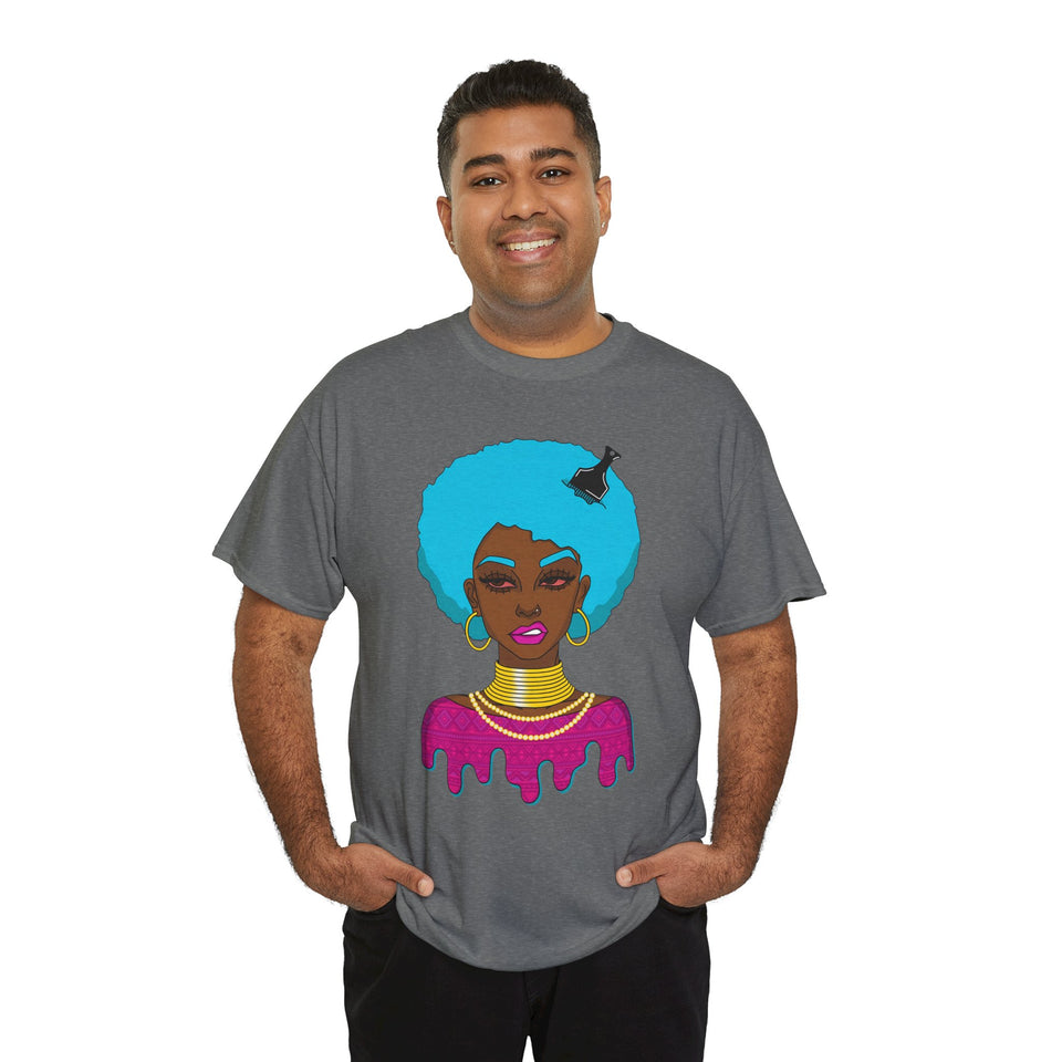 Afro-Sass Digital Art Unisex Heavy Cotton Tee by @whereiszara - Creative Wearable Art