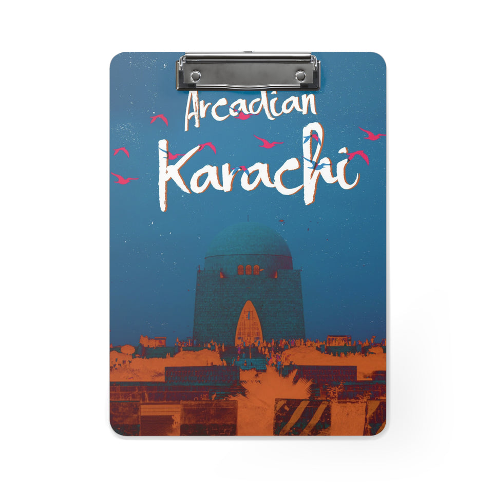 Enhance Your Workspace with our "Arcadian Karachi" Clipboard - Fiberboard Base, Pull-out Hook, and @areebtariq111 Design