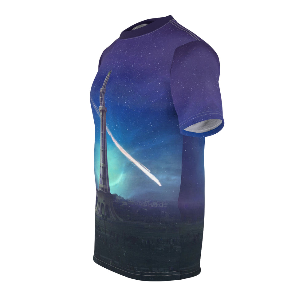 Astral Night Minaar - Digital Art Elegance: Cut & Sew Tee Infused with @areebtariq111's Creative Touch