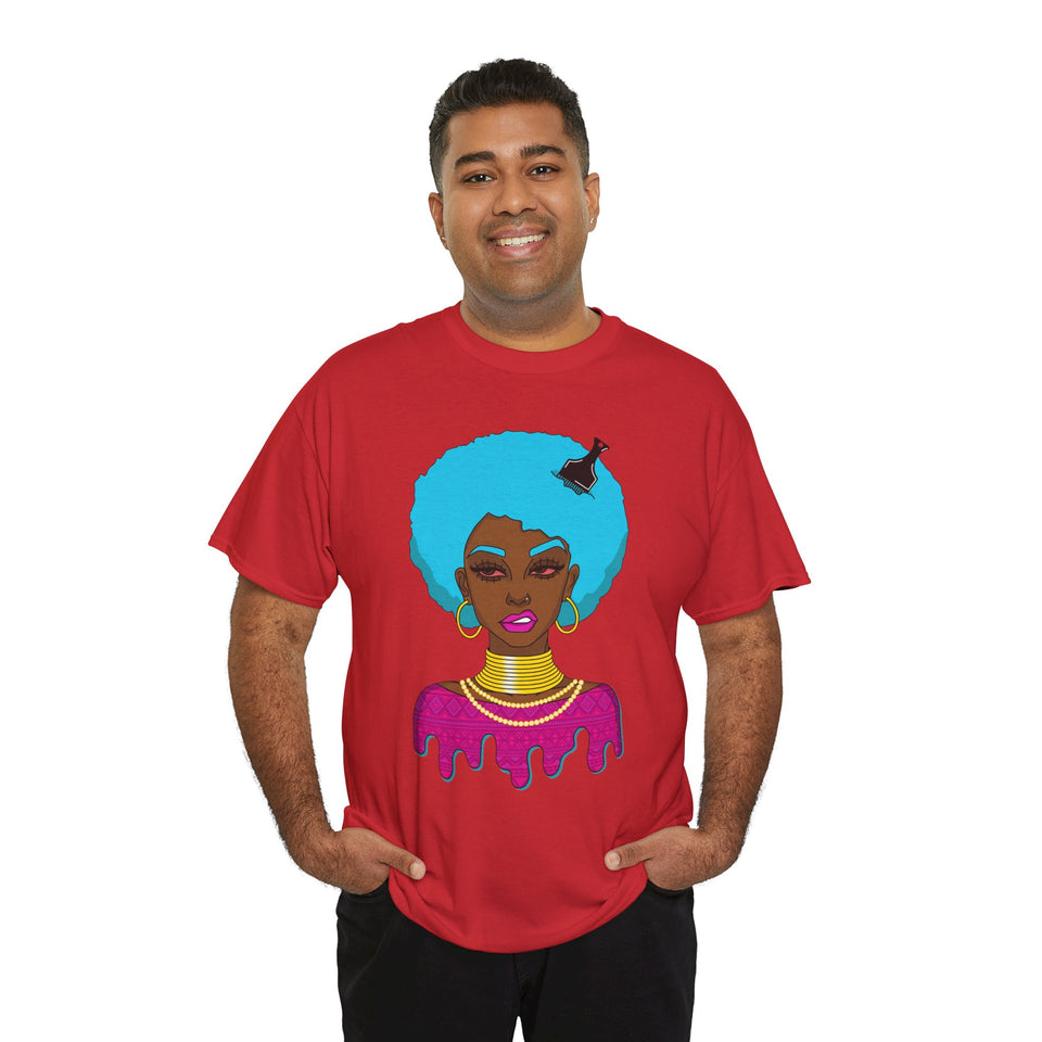 Afro-Sass Digital Art Unisex Heavy Cotton Tee by @whereiszara - Creative Wearable Art