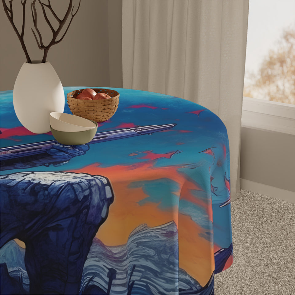 "Moonlit Guardian" Digital Art Tablecloth - Transform Your Table into an Enchanted Realm