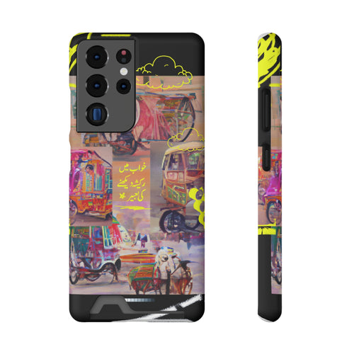 Riksha Dreams - Artful Phone Case with @areebtariq111's Digital Art and Built-in Card Holder